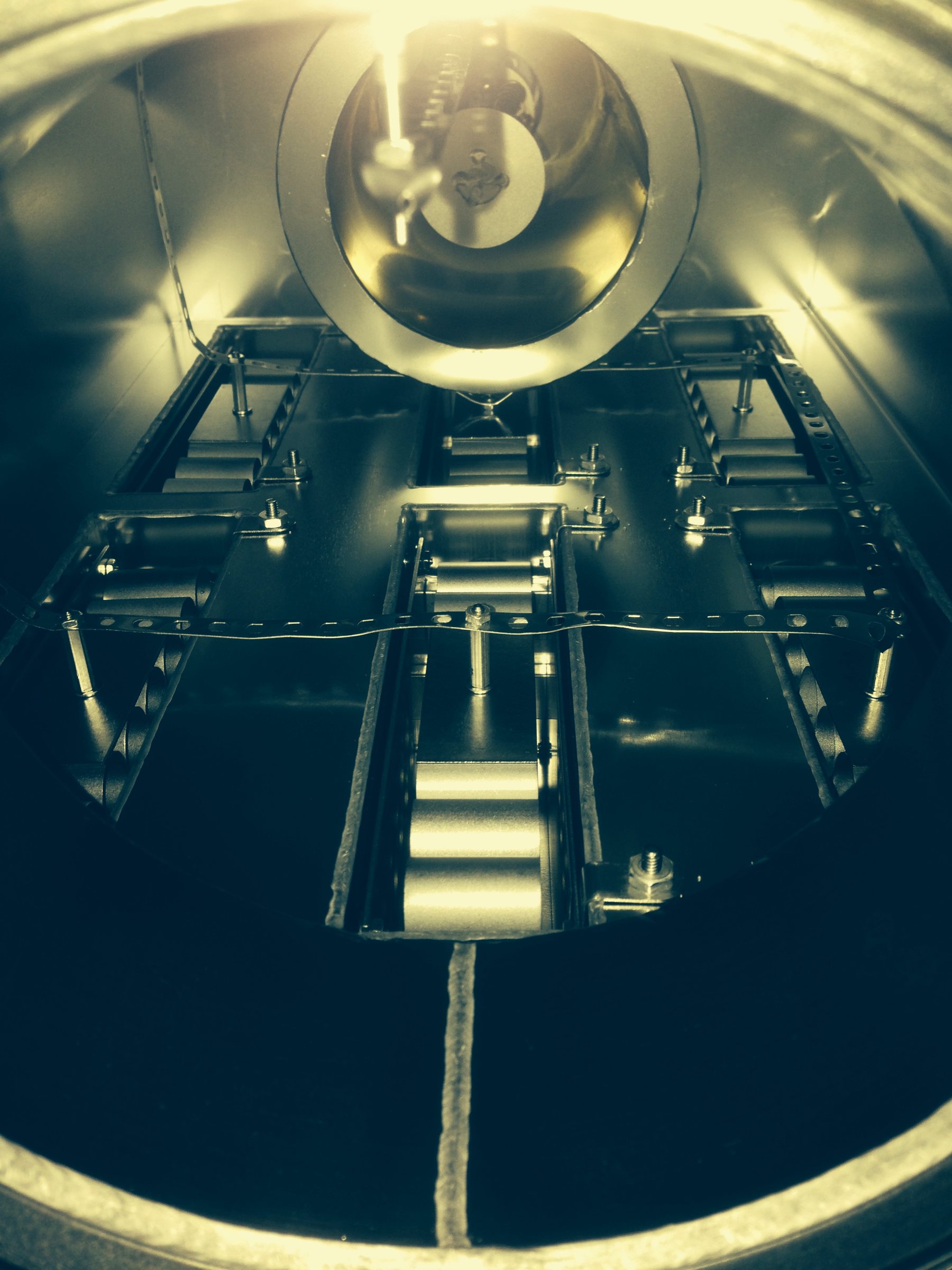 Inside an MBE growth chamber during service